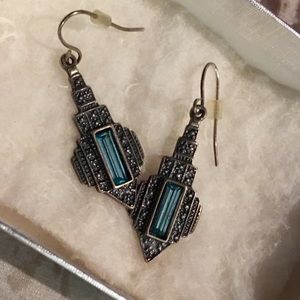 Art Deco style earrings sterling silver blue